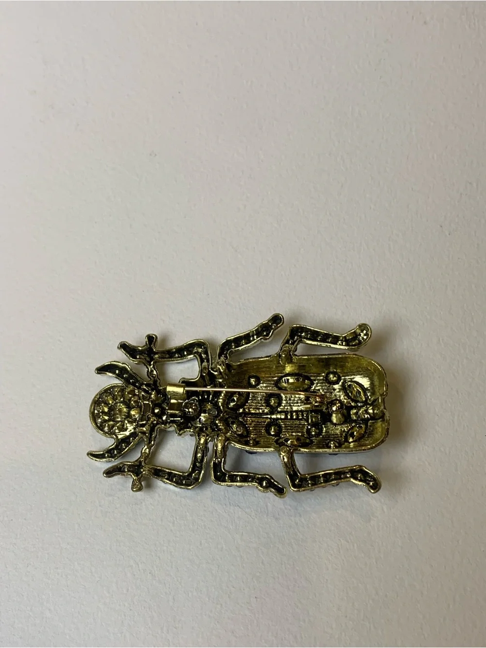 Rhinestone Beetle Brooch Blue Enamel Statement Pin